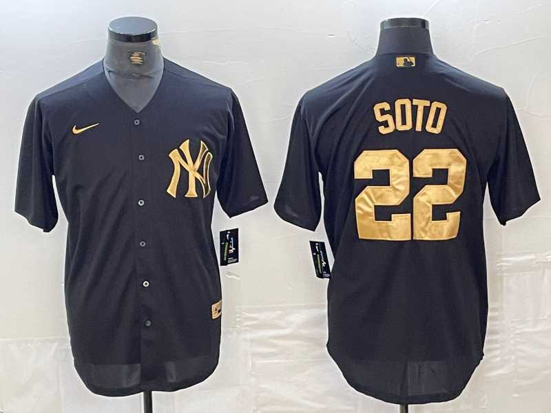 Mens New York Yankees #22 Juan Soto Black Gold Cool Base Stitched Jersey